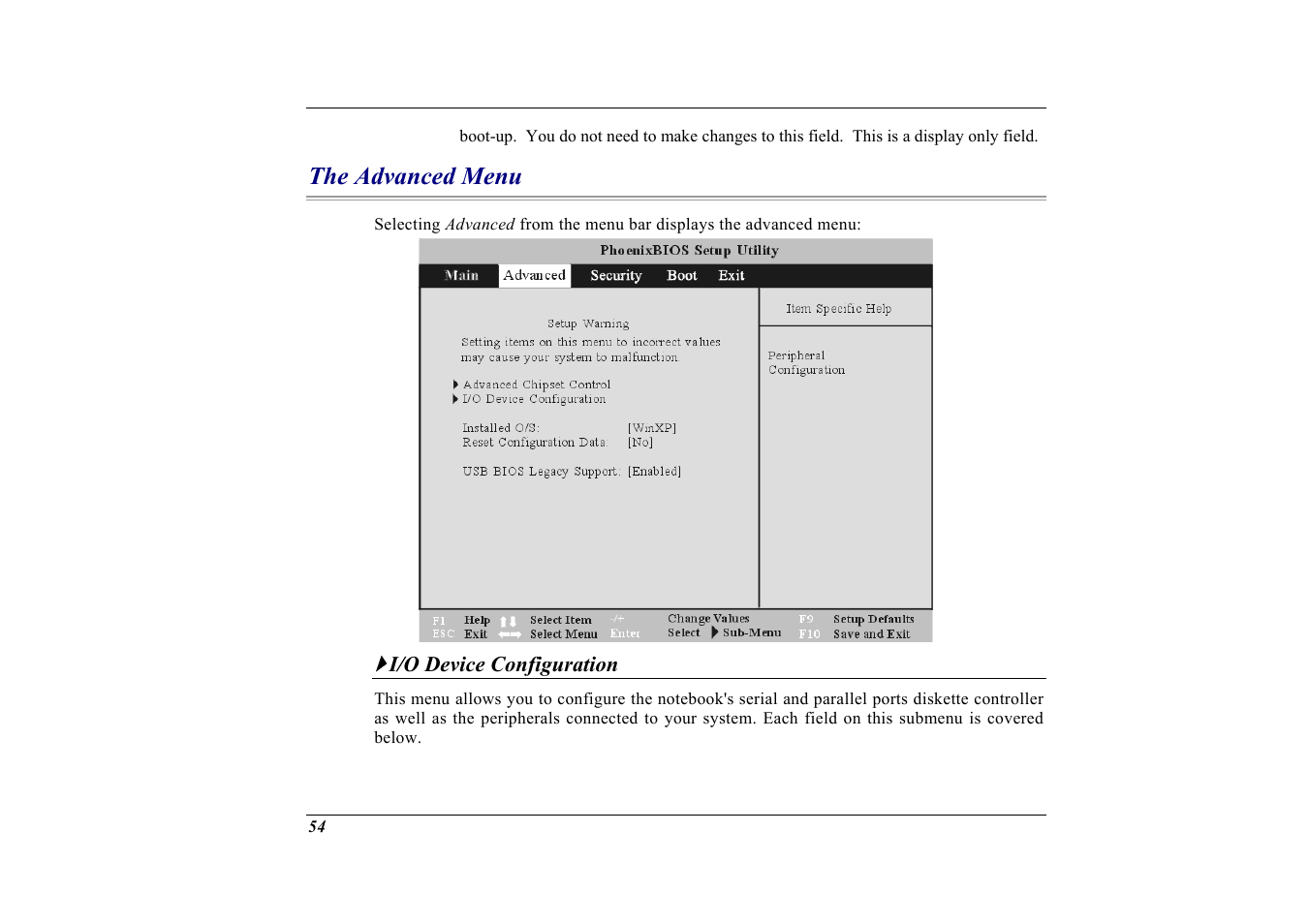 The advanced menu, I/o device configuration | Elitegroup G732 (V2.0) User Manual | Page 66 / 118