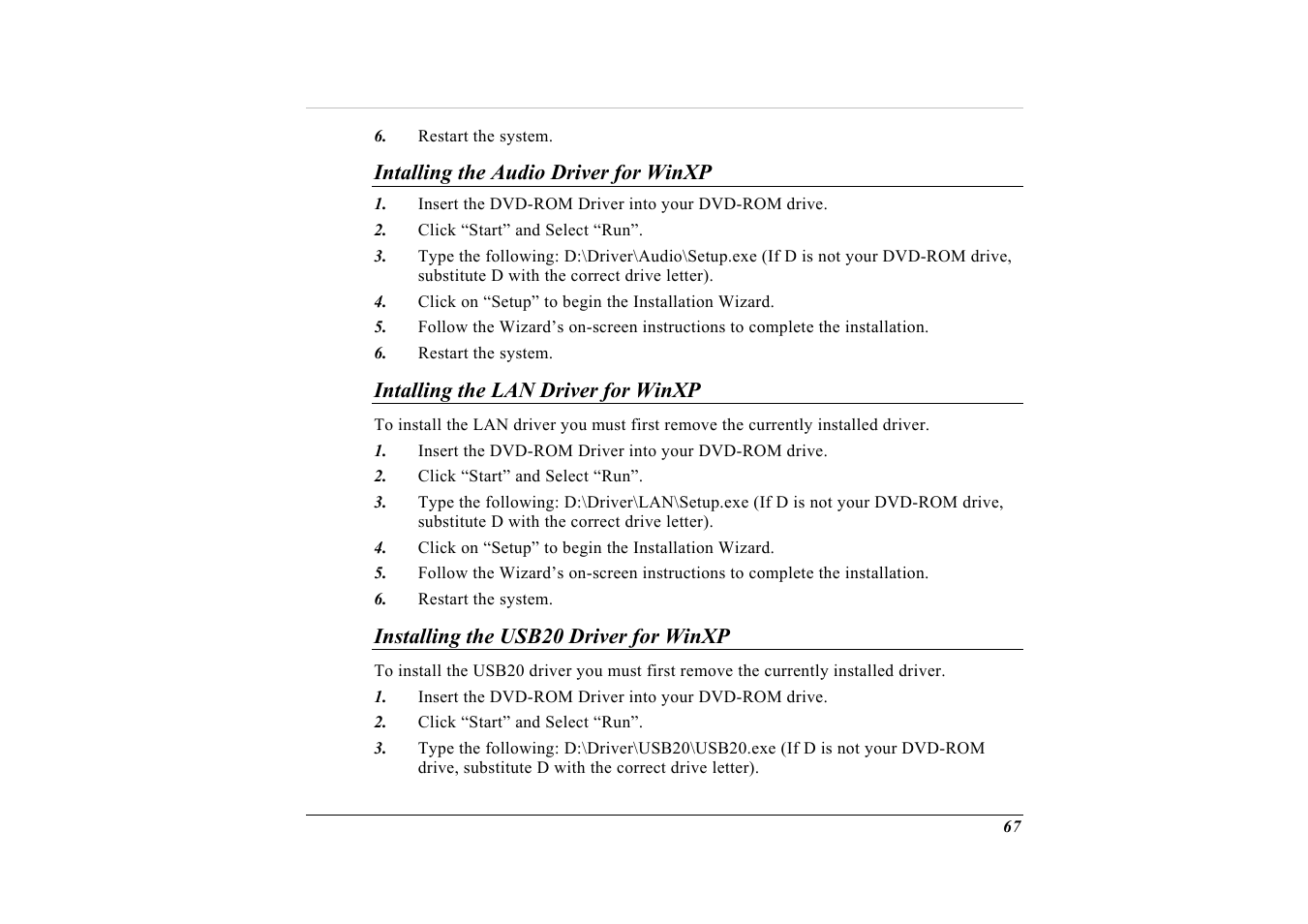 Intalling the audio driver for winxp, Intalling the lan driver for winxp, Installing the usb20 driver for winxp | Elitegroup G732 (V2.0) User Manual | Page 79 / 118