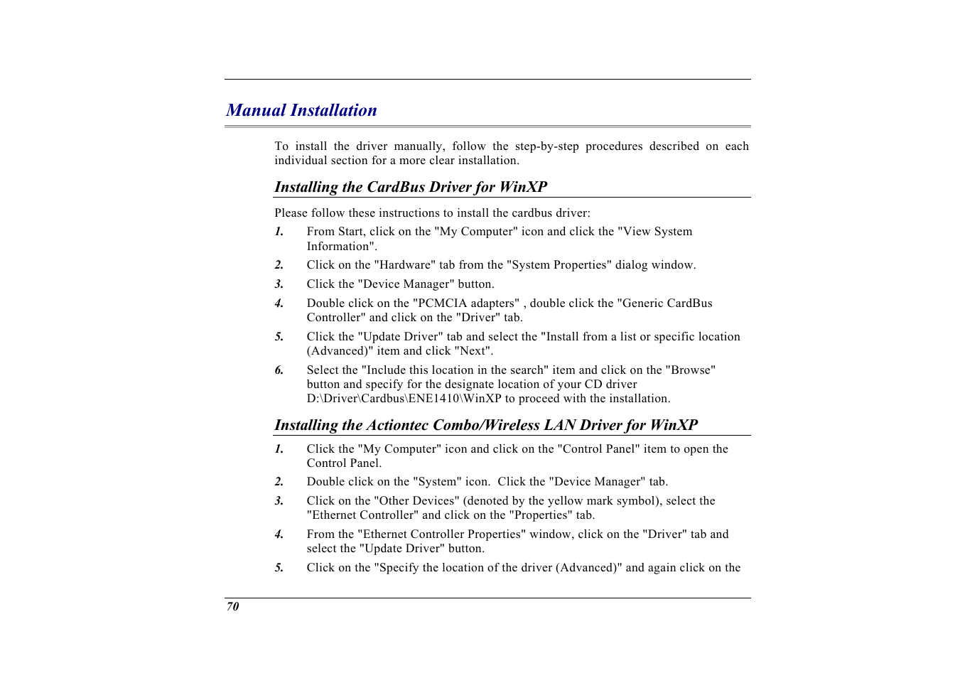 Manual installation, Installing the cardbus driver for winxp | Elitegroup G732 (V2.0) User Manual | Page 82 / 118