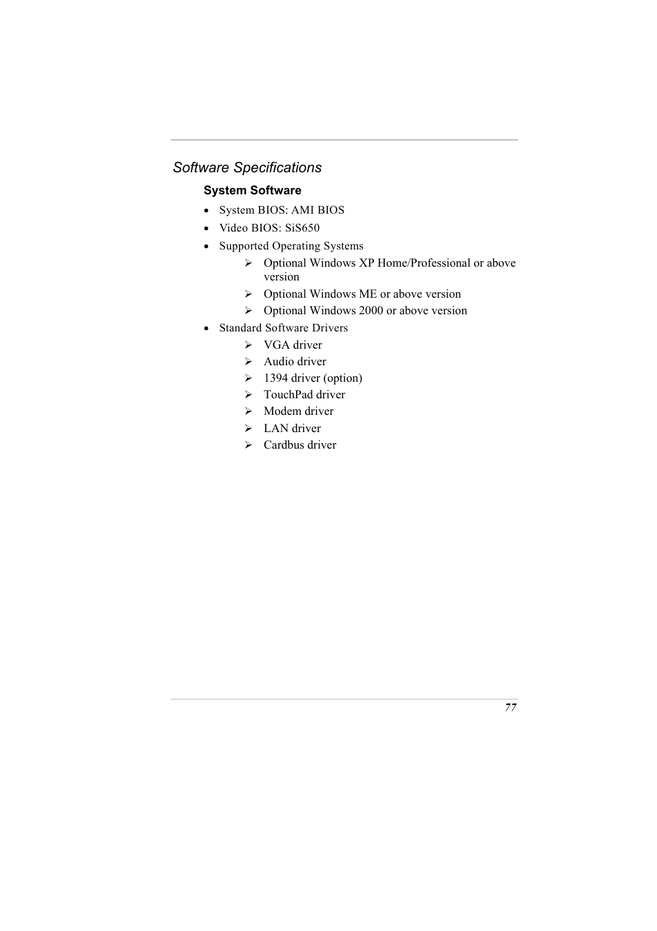 Software specifications, System software | Elitegroup G731 User Manual | Page 93 / 93