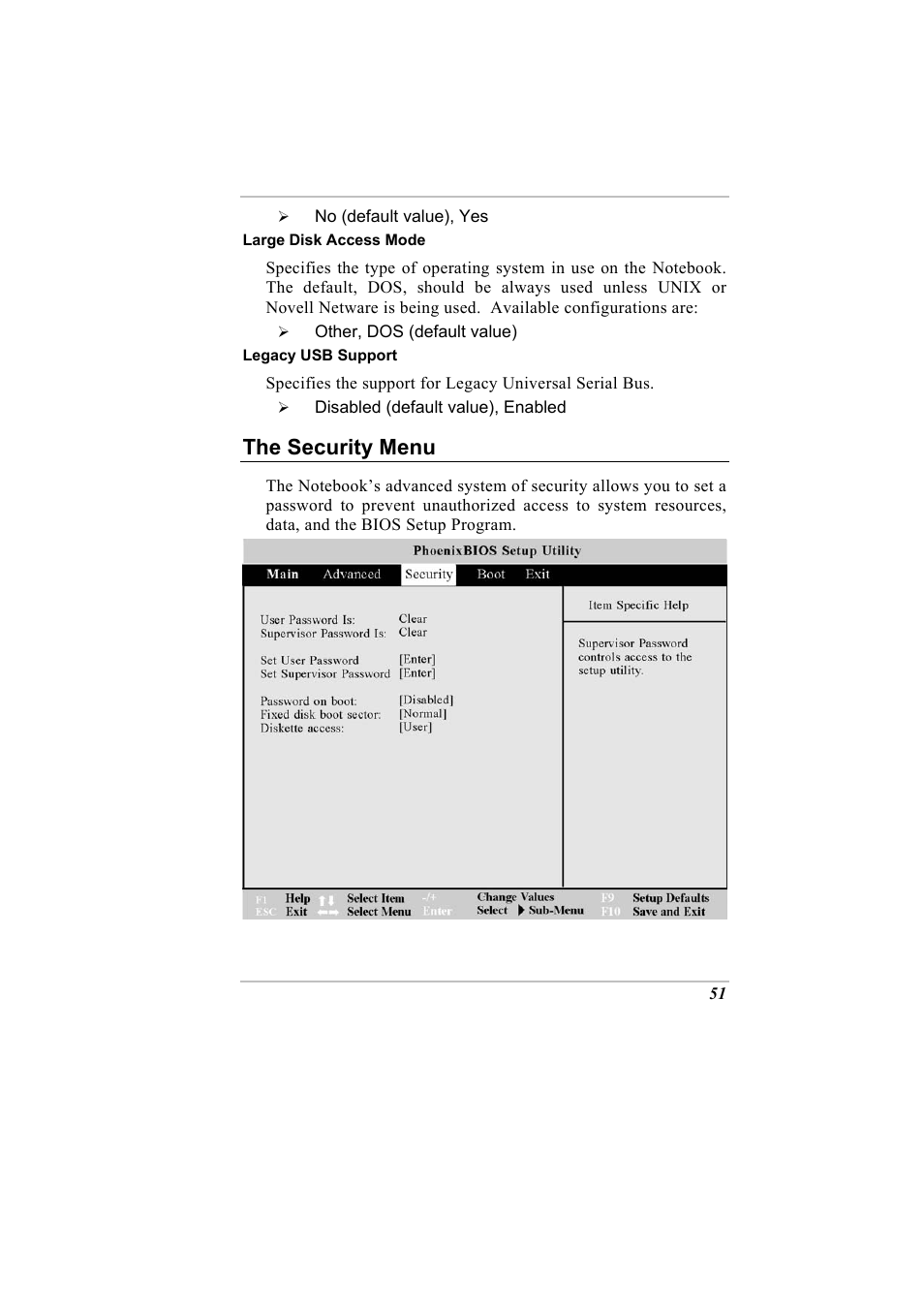 The security menu | Elitegroup G730 User Manual | Page 65 / 105