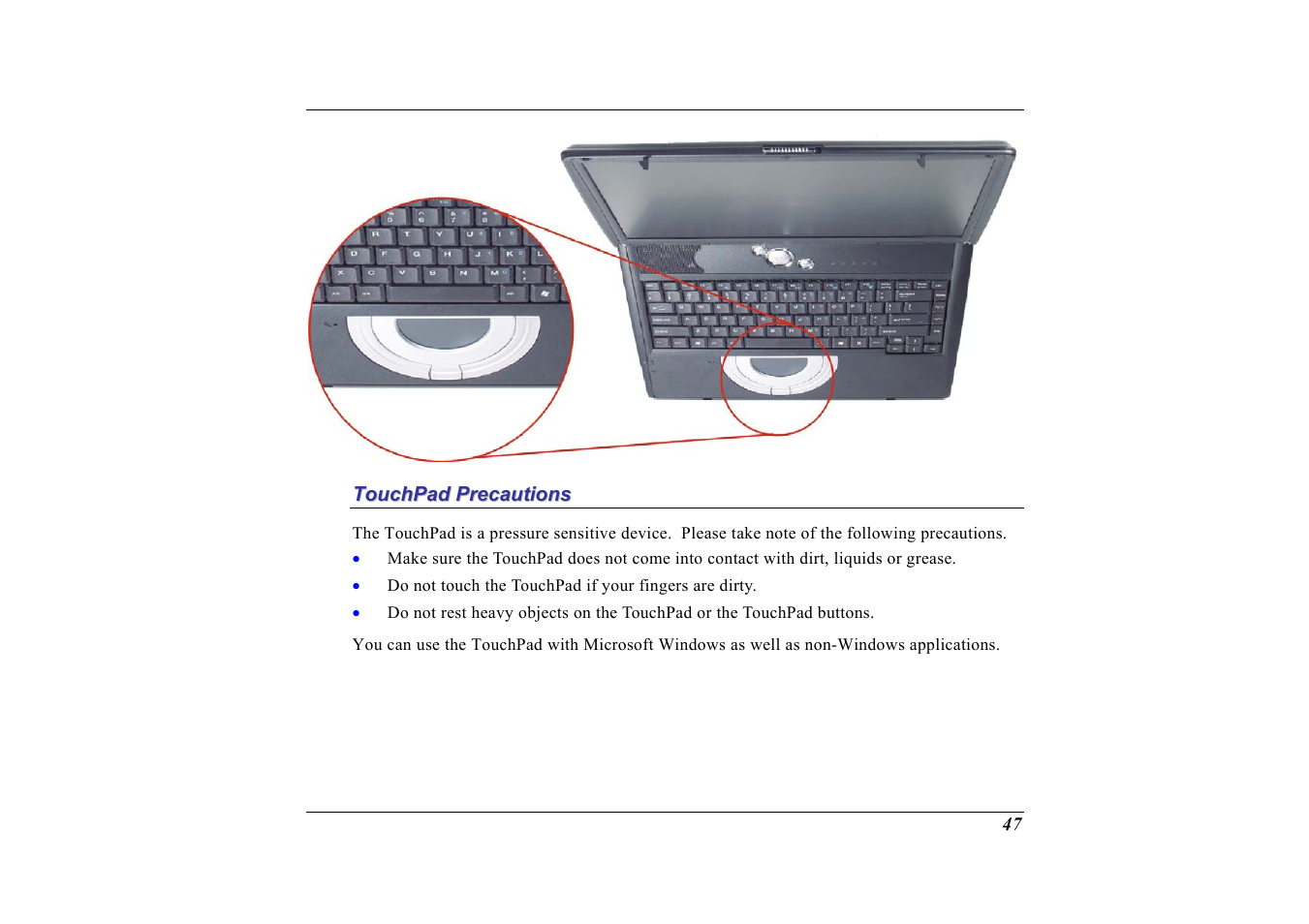 Touchpad precautions | Elitegroup G713 User Manual | Page 49 / 106