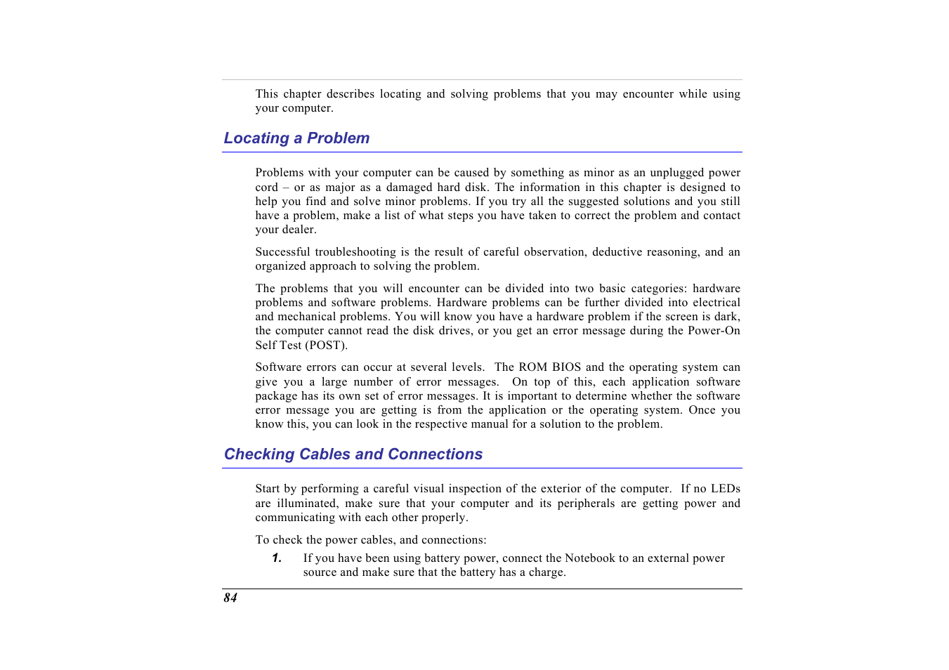 Locating a problem, Checking cables and connections | Elitegroup G713 User Manual | Page 86 / 106