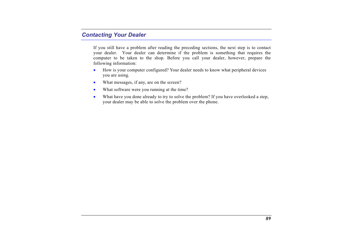 Contacting your dealer | Elitegroup G713 User Manual | Page 91 / 106