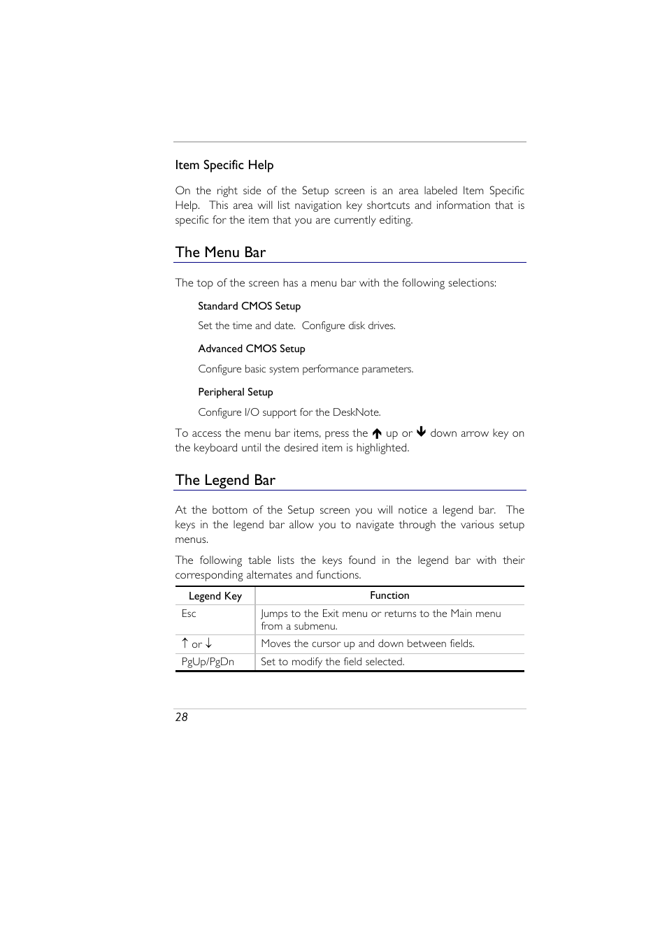 The menu bar, The legend bar | Elitegroup A929 (V2.0) User Manual | Page 40 / 75