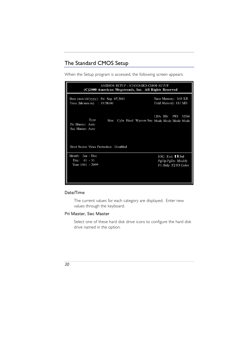 The standard cmos setup | Elitegroup A929 (V2.0) User Manual | Page 42 / 75