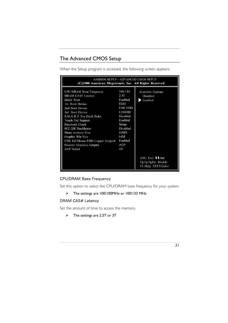 The advanced cmos setup | Elitegroup A929 (V2.0) User Manual | Page 43 / 75