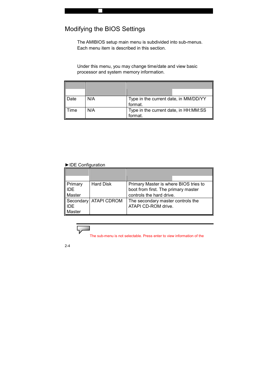 Modifying the bios settings, Main setup, Advanced setup | Elitegroup 259IA3 User Manual v.2 User Manual | Page 4 / 9