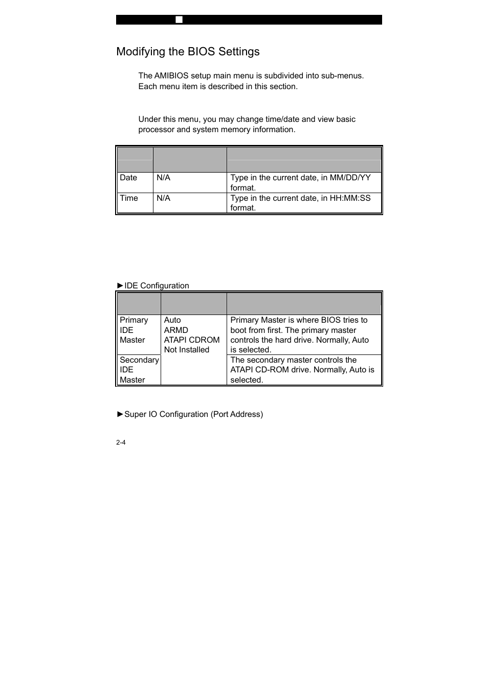 Modifying the bios settings | Elitegroup 258KA v.2 User Manual | Page 4 / 10