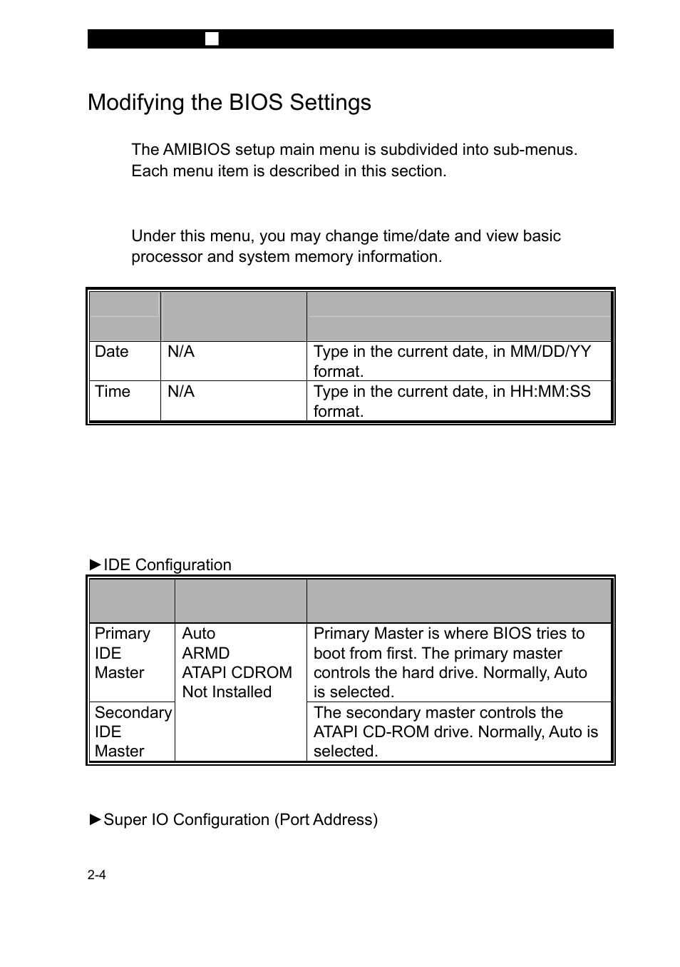 Description, Modifying the bios settings, Main setup | Advanced setup | Elitegroup 257SA1 v.2 User Manual | Page 4 / 10