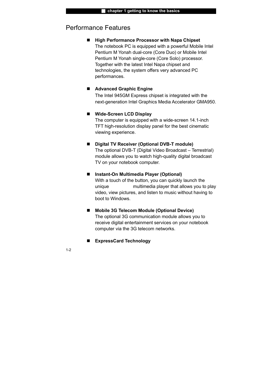 Performance features | Elitegroup X40IIx User Manual | Page 11 / 110