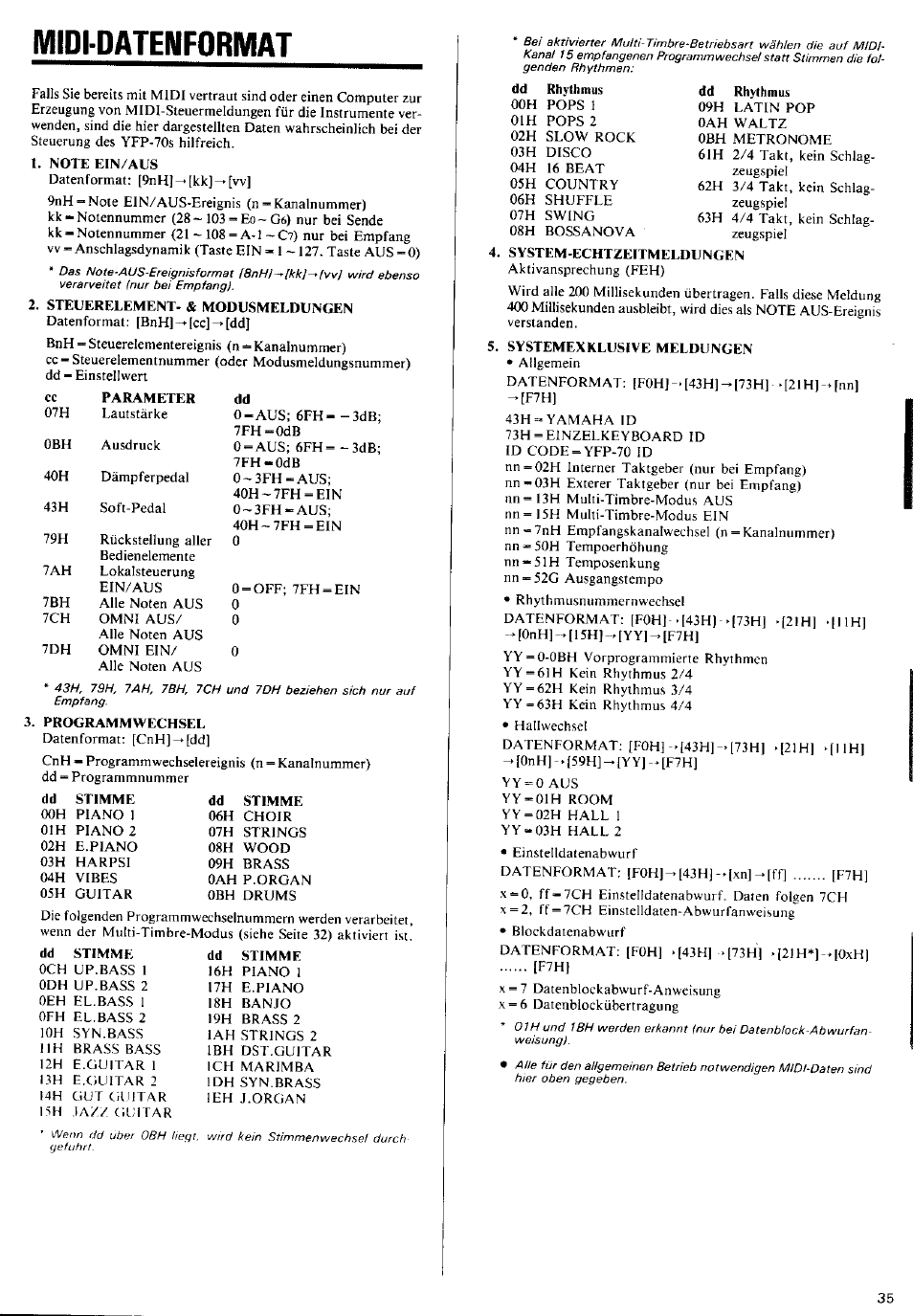 Midi-datenformat, Mididatenformat | Yamaha YP-40 User Manual | Page 23 / 27