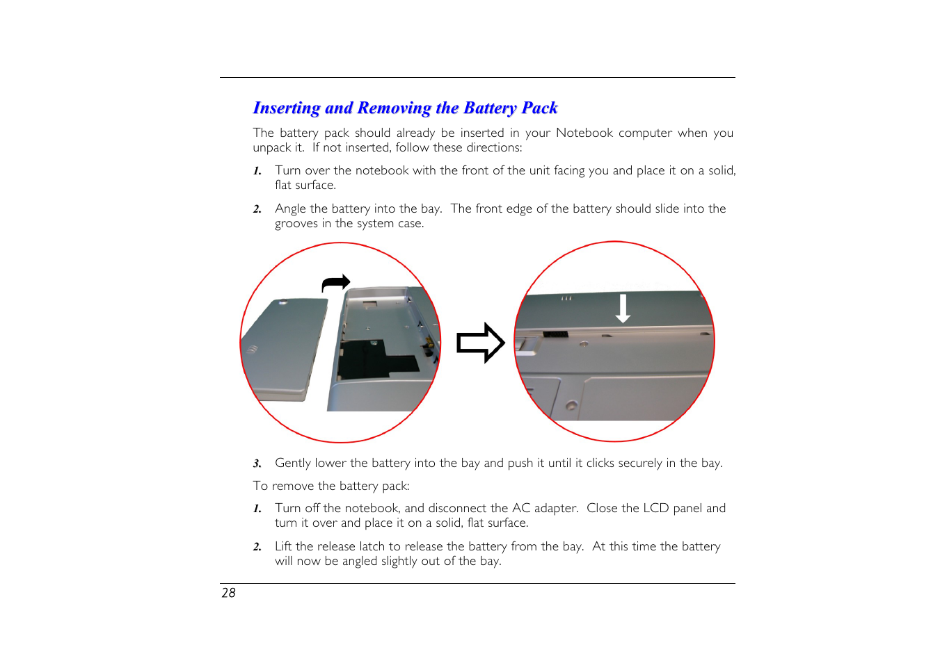 Inserting and removing the battery pack | Elitegroup G556/556E User Manual | Page 36 / 95