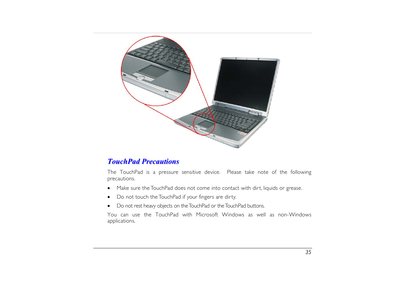 Touchpad precautions | Elitegroup G556/556E User Manual | Page 43 / 95