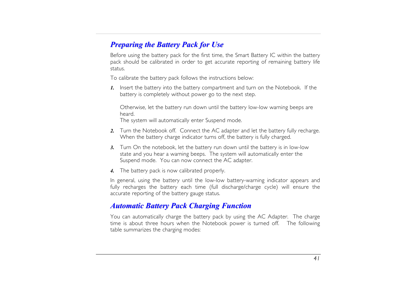 Preparing the battery pack for use, Automatic battery pack charging function | Elitegroup G556/556E User Manual | Page 49 / 95