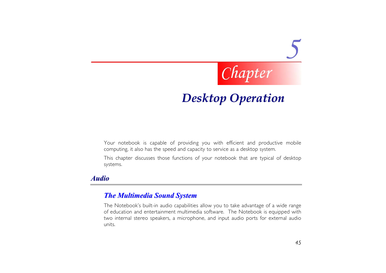 Audio, The multimedia sound system, Chapter 5: desktop operation | Elitegroup G556/556E User Manual | Page 53 / 95