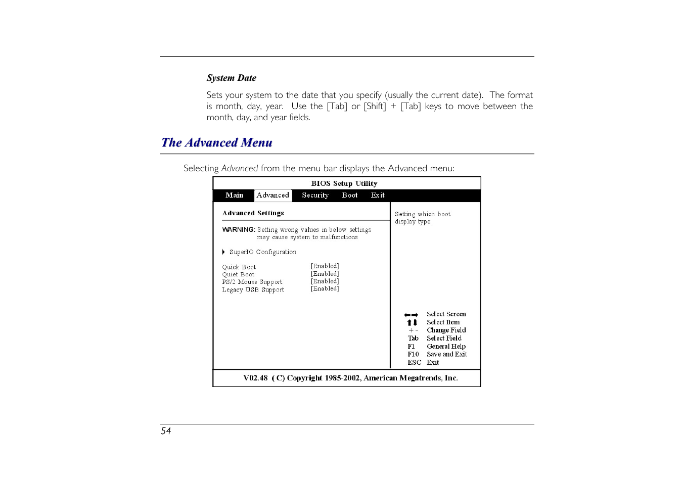 The advanced menu | Elitegroup G556/556E User Manual | Page 62 / 95