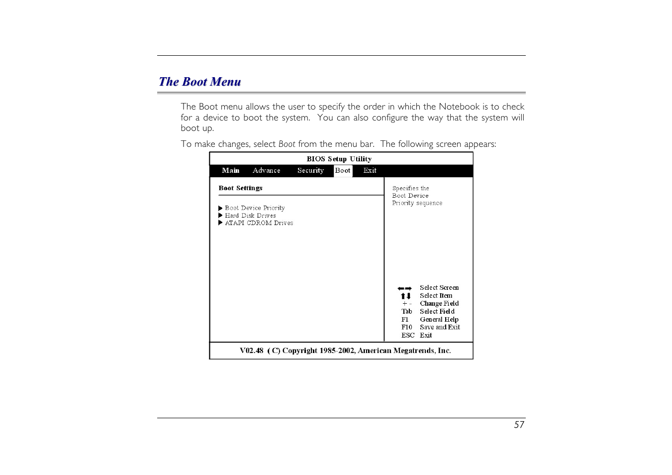 The boot menu | Elitegroup G556/556E User Manual | Page 65 / 95