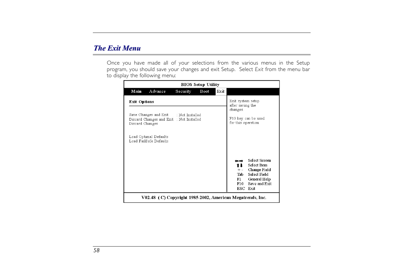 The exit menu | Elitegroup G556/556E User Manual | Page 66 / 95