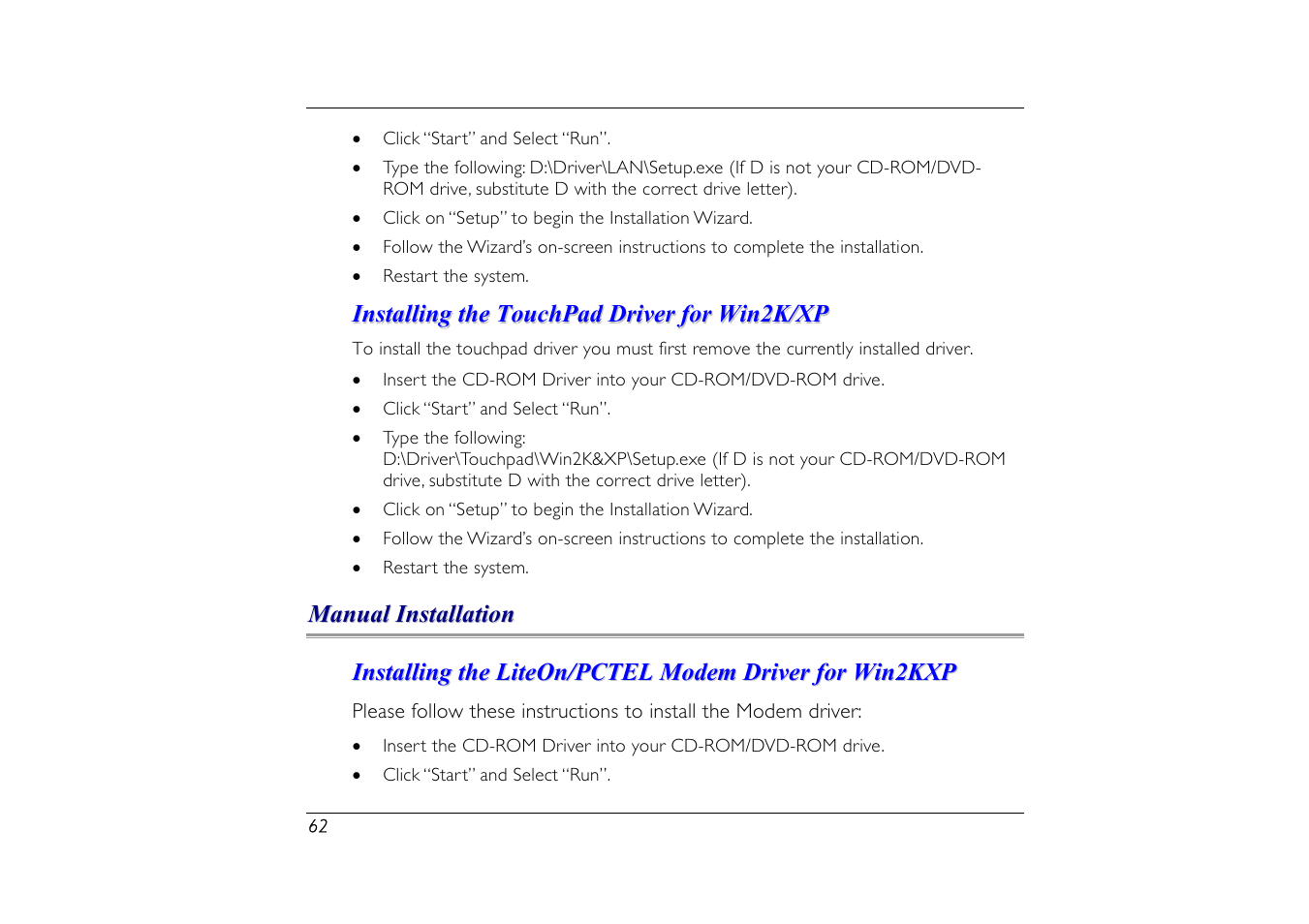 Installing the touchpad driver for win2k/xp, Manual installation | Elitegroup G556/556E User Manual | Page 70 / 95