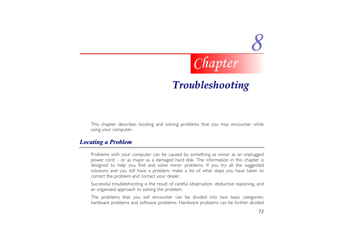 Locating a problem, Chapter 8: troubleshooting | Elitegroup G556/556E User Manual | Page 80 / 95
