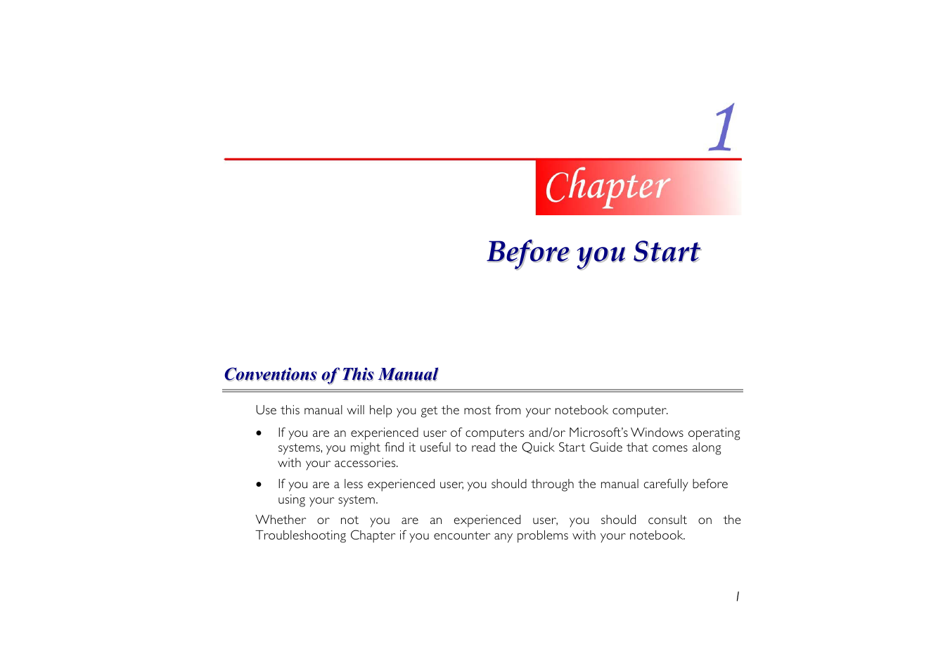 Conventions of this manual, Chapter 1: before you start | Elitegroup G556/556E User Manual | Page 9 / 95