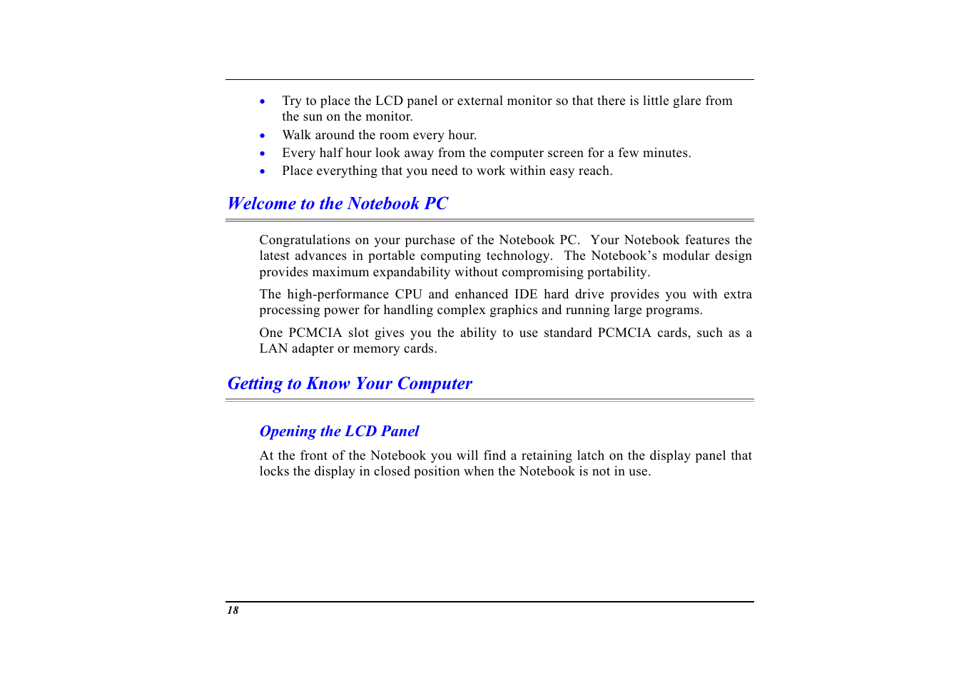 Welcome to the notebook pc, Getting to know your computer, Opening the lcd panel | Elitegroup G553 User Manual | Page 20 / 104