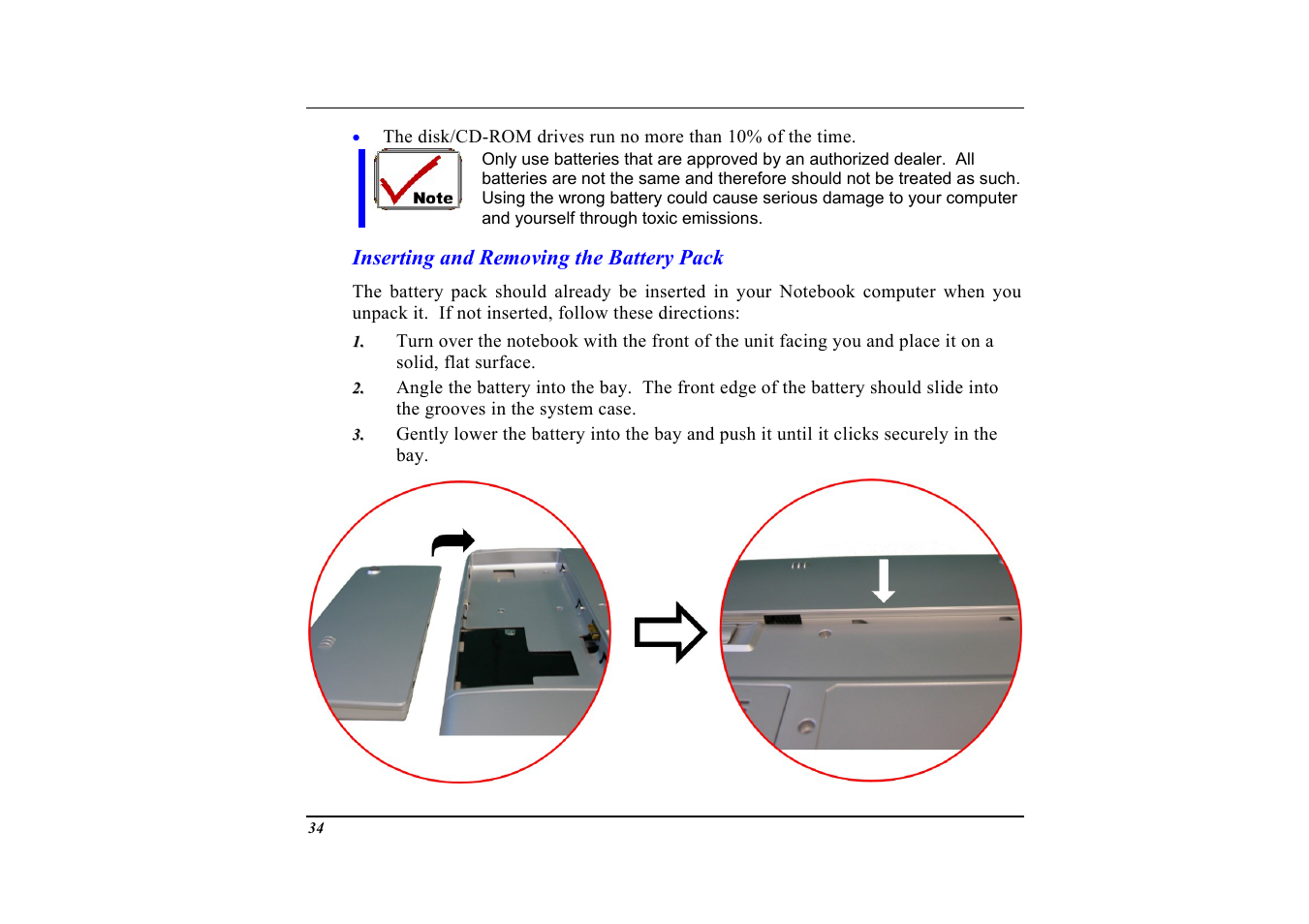 Inserting and removing the battery pack | Elitegroup G553 User Manual | Page 36 / 104