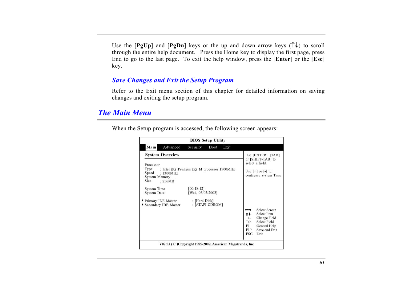 Save changes and exit the setup program, The main menu | Elitegroup G553 User Manual | Page 63 / 104