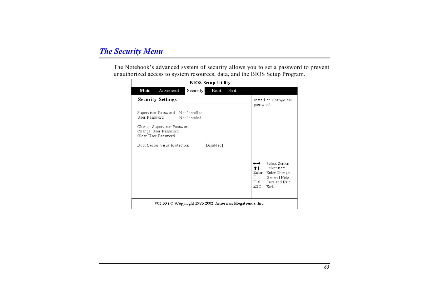 The security menu | Elitegroup G553 User Manual | Page 65 / 104