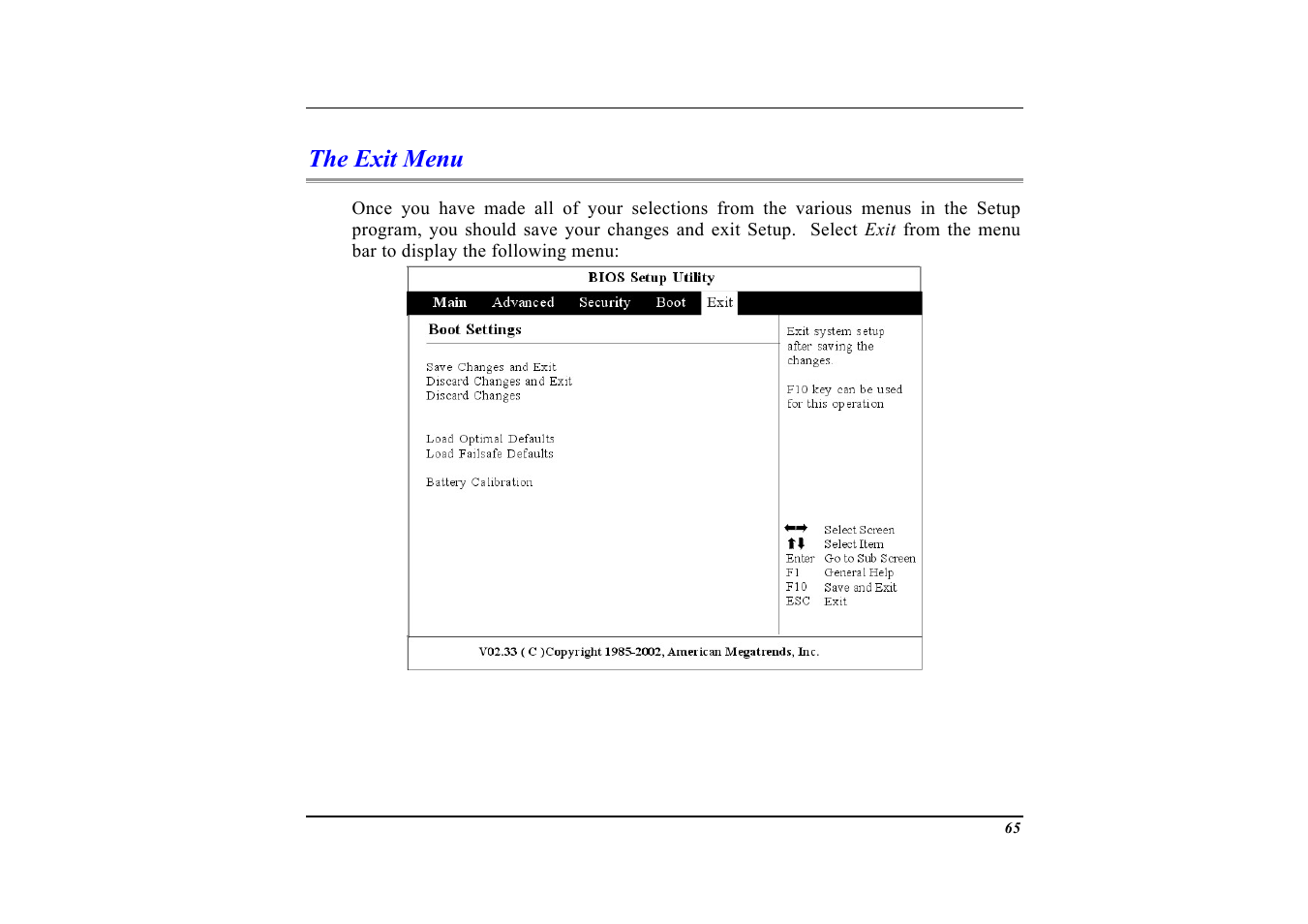 The exit menu | Elitegroup G553 User Manual | Page 67 / 104