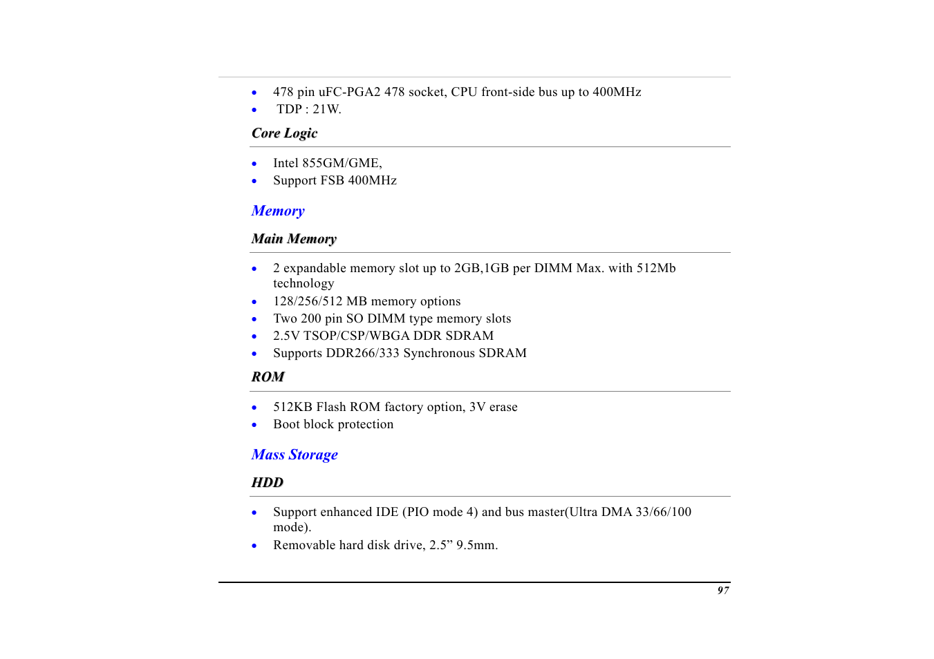 Core logic, Memory, Main memory | Mass storage | Elitegroup G553 User Manual | Page 99 / 104