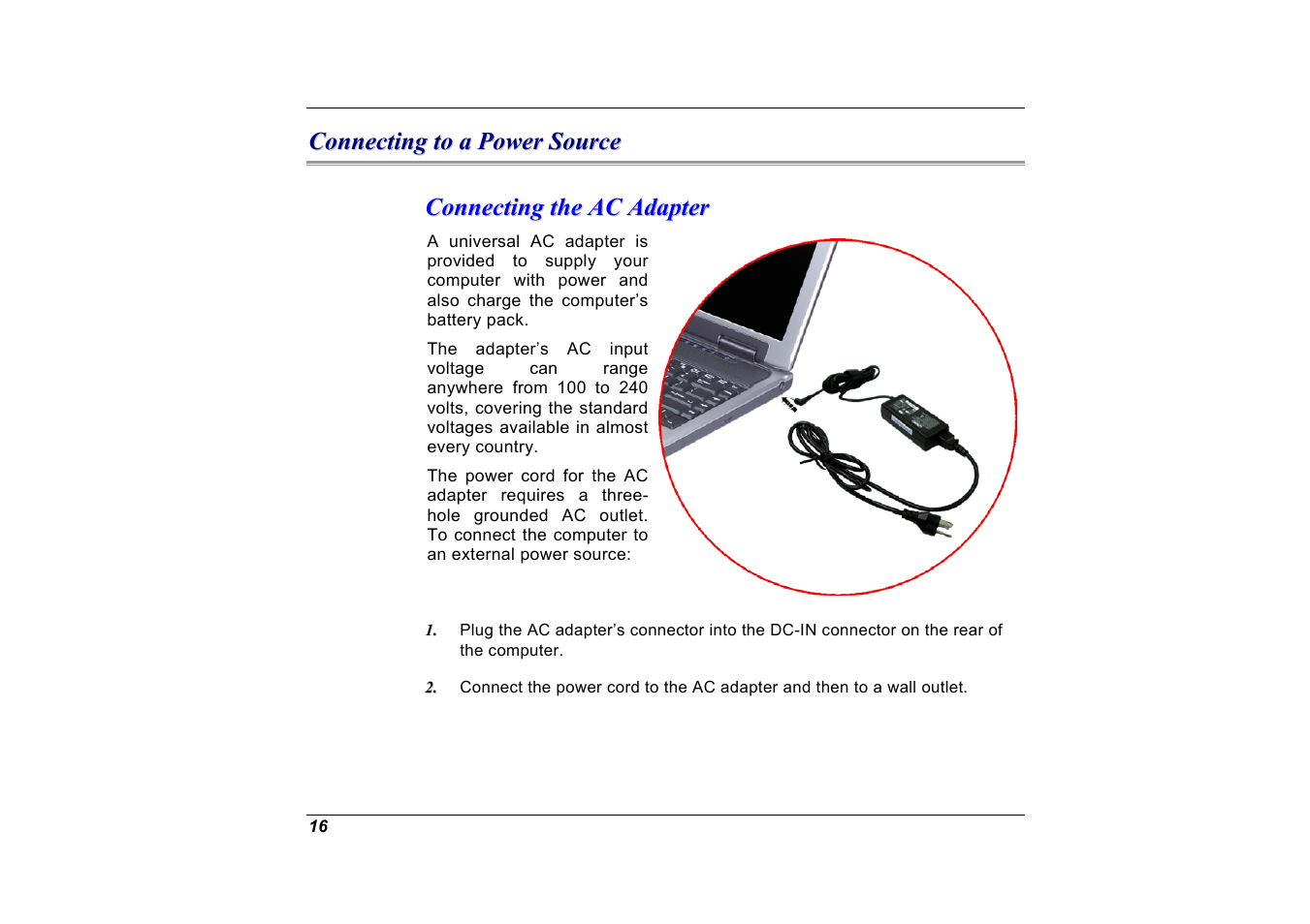 Connecting to a power source, Connecting the ac adapter | Elitegroup G551 User Manual | Page 30 / 105