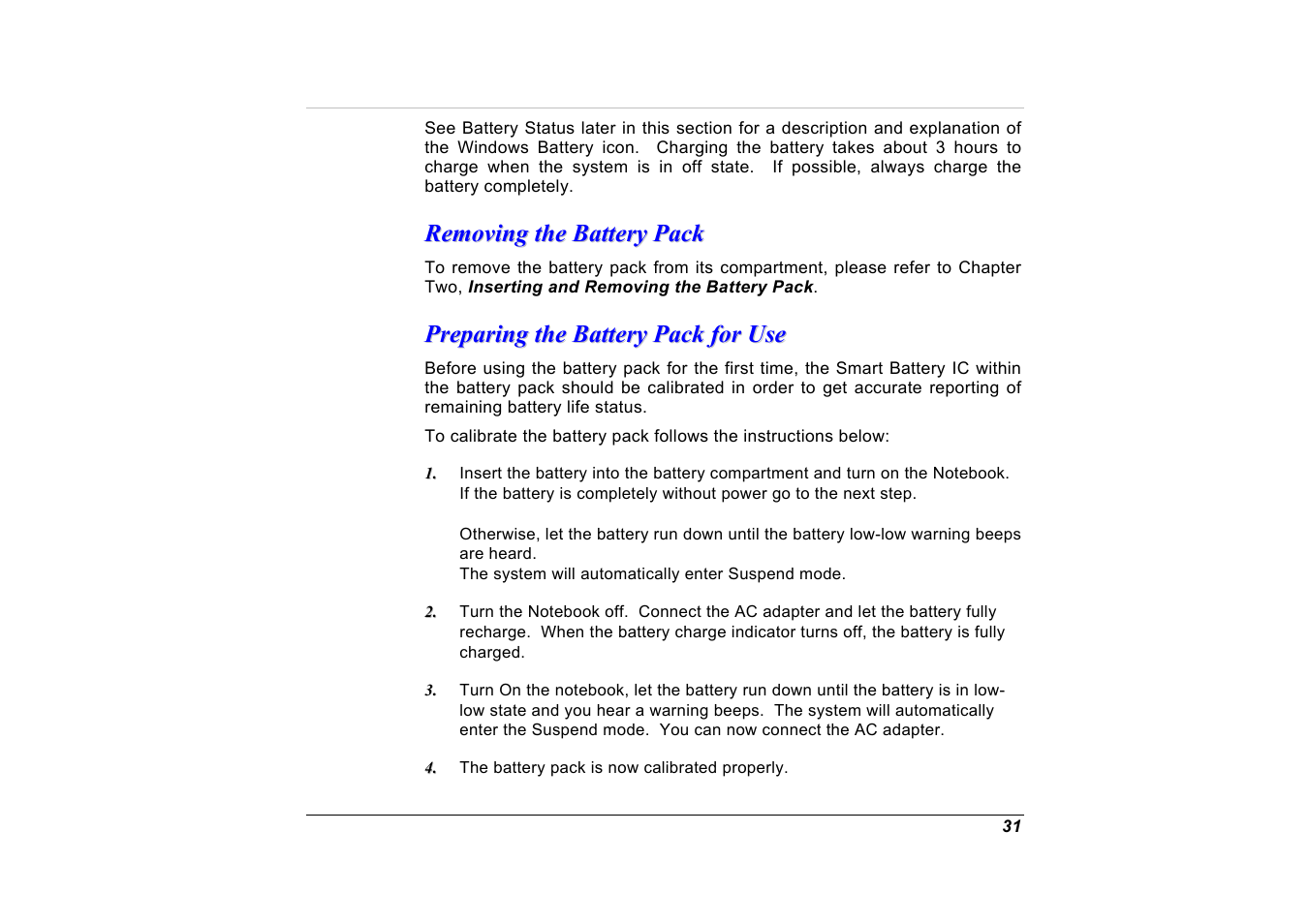 Removing the battery pack, Preparing the battery pack for use | Elitegroup G551 User Manual | Page 45 / 105