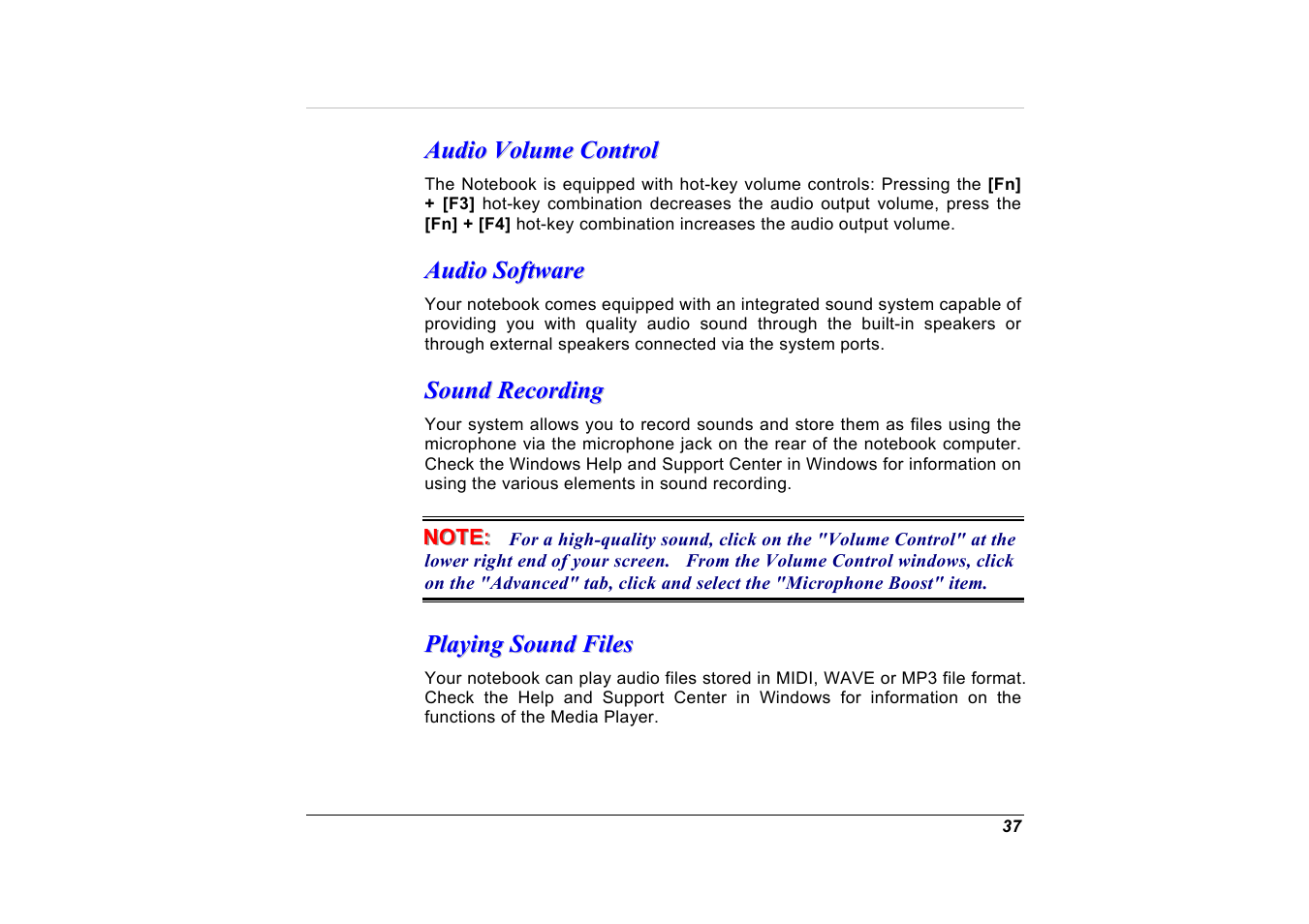 Audio volume control, Audio software, Sound recording | Playing sound files | Elitegroup G551 User Manual | Page 51 / 105