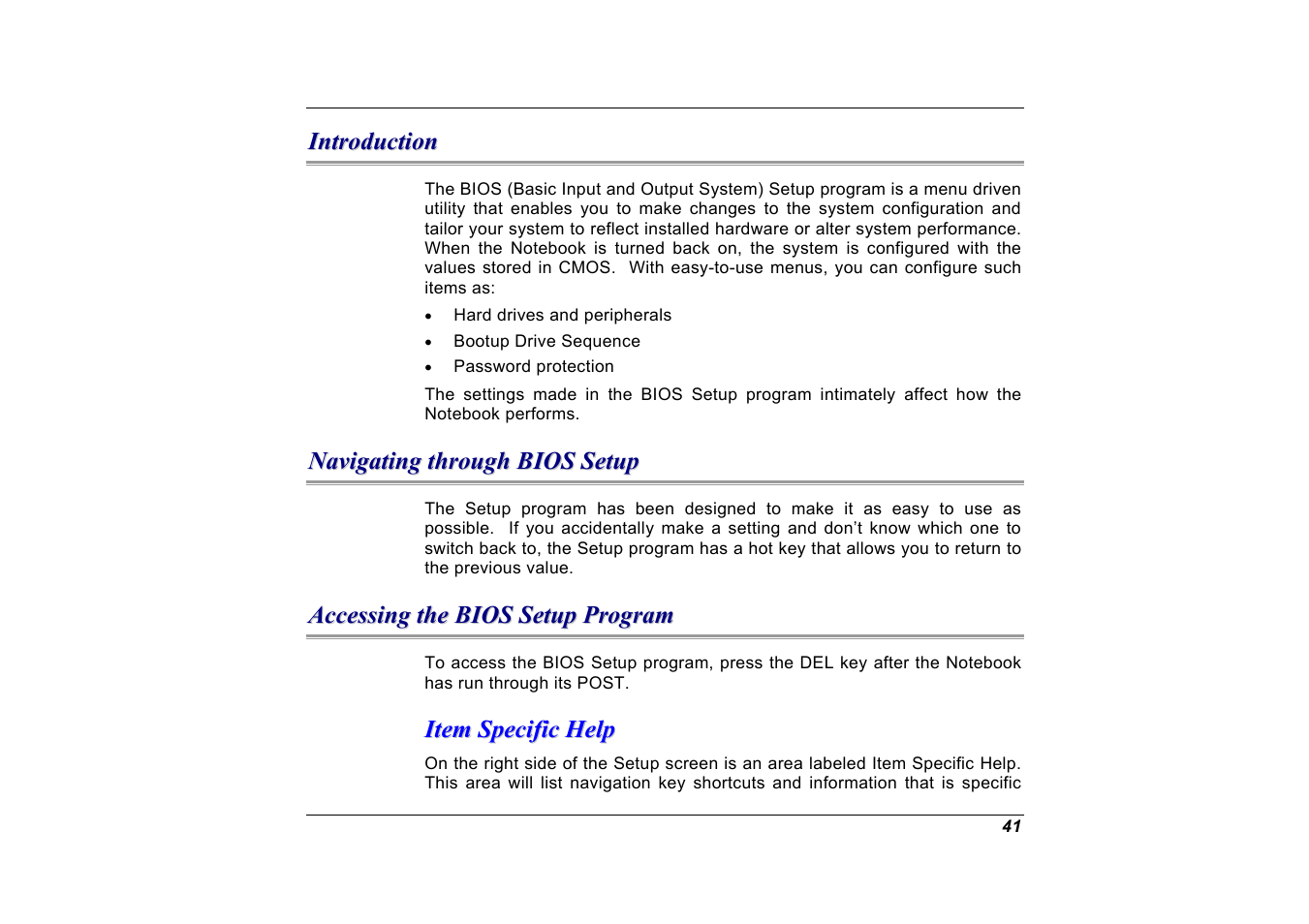 Introduction, Navigating through bios setup, Accessing the bios setup program | Item specific help | Elitegroup G551 User Manual | Page 55 / 105