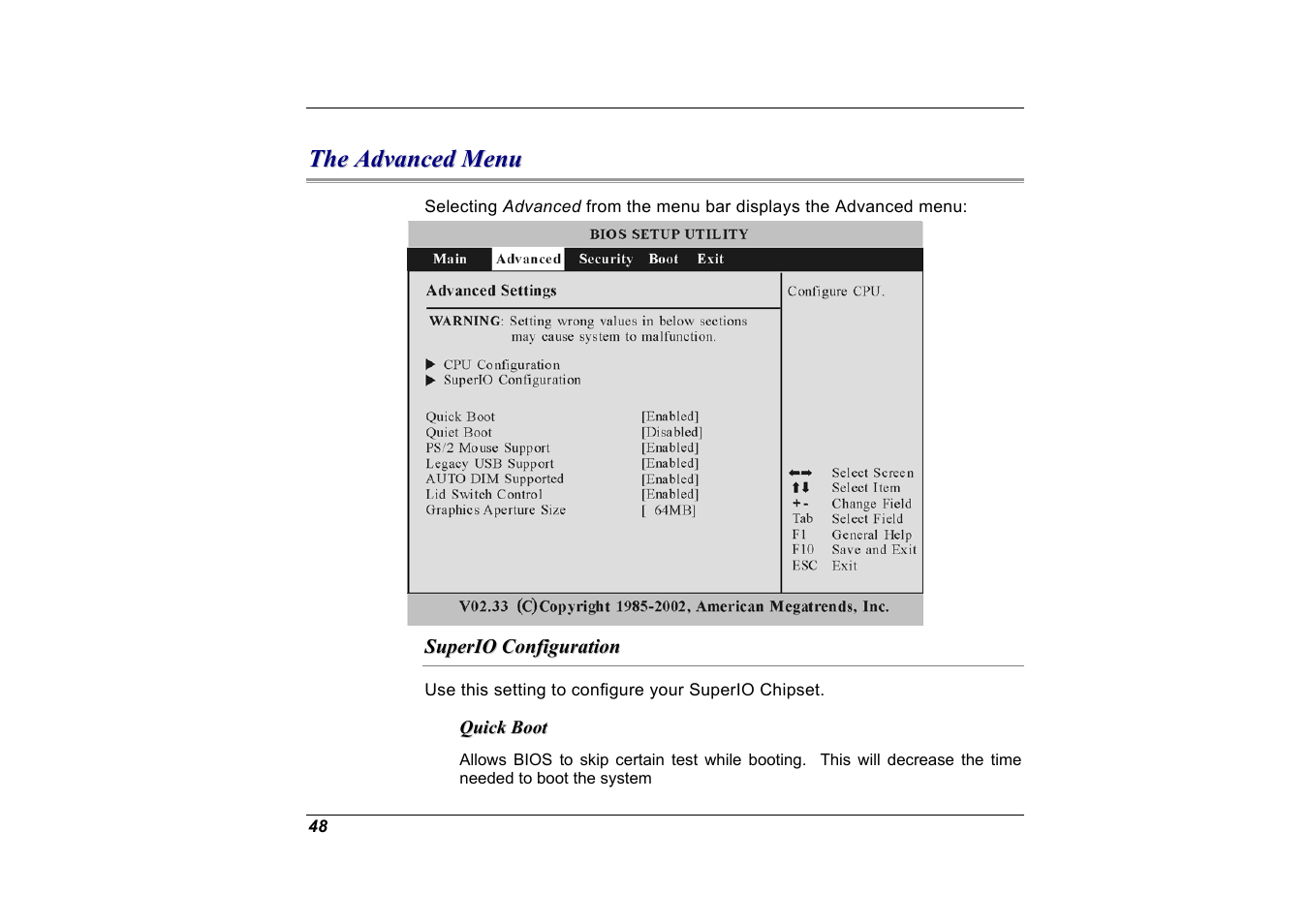 The advanced menu, Superio configuration | Elitegroup G551 User Manual | Page 62 / 105