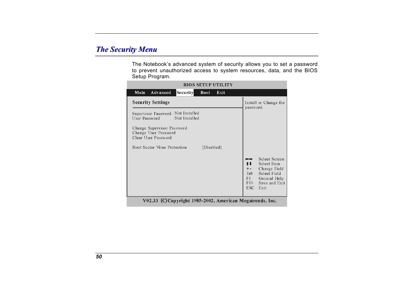 The security menu | Elitegroup G551 User Manual | Page 64 / 105