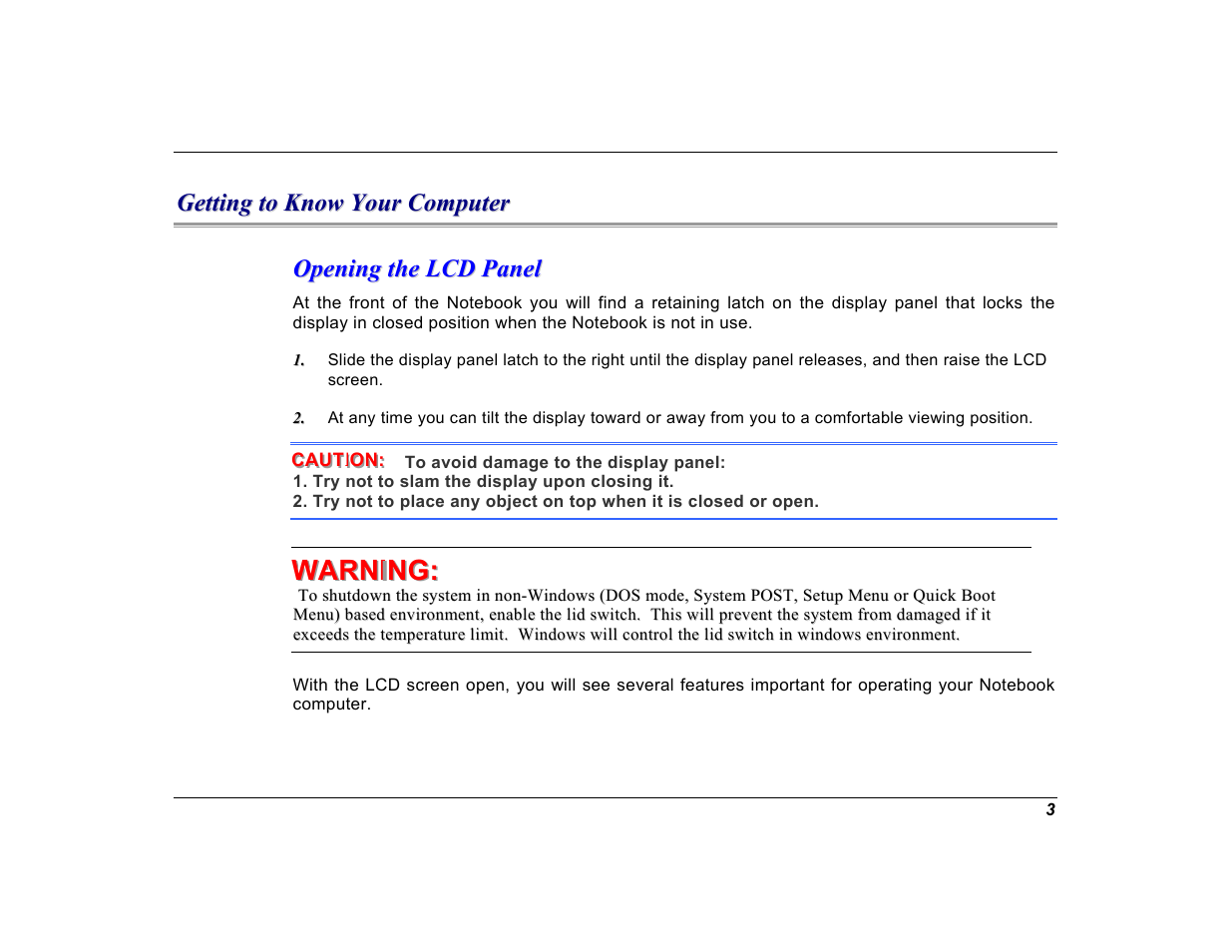 Getting to know your computer, Opening the lcd panel | Elitegroup G550 (V1.0) User Manual | Page 15 / 106