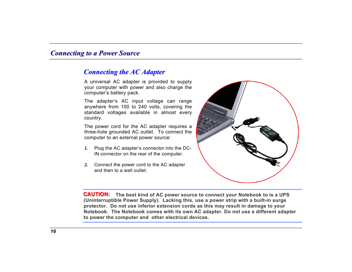 Connecting to a power source, Connecting the ac adapter | Elitegroup G550 (V1.0) User Manual | Page 28 / 106