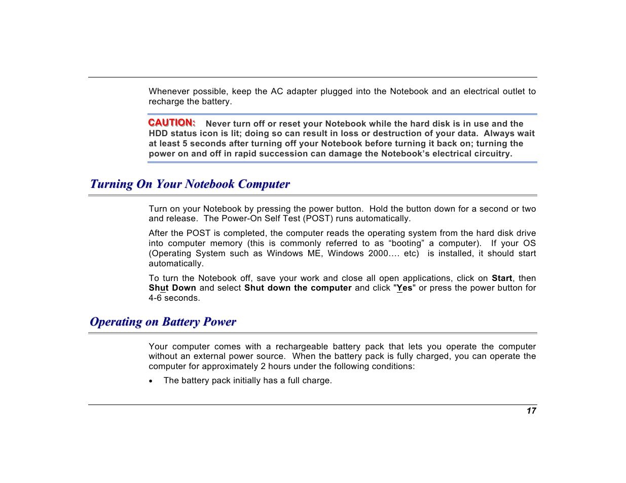 Turning on your notebook computer, Operating on battery power | Elitegroup G550 (V1.0) User Manual | Page 29 / 106