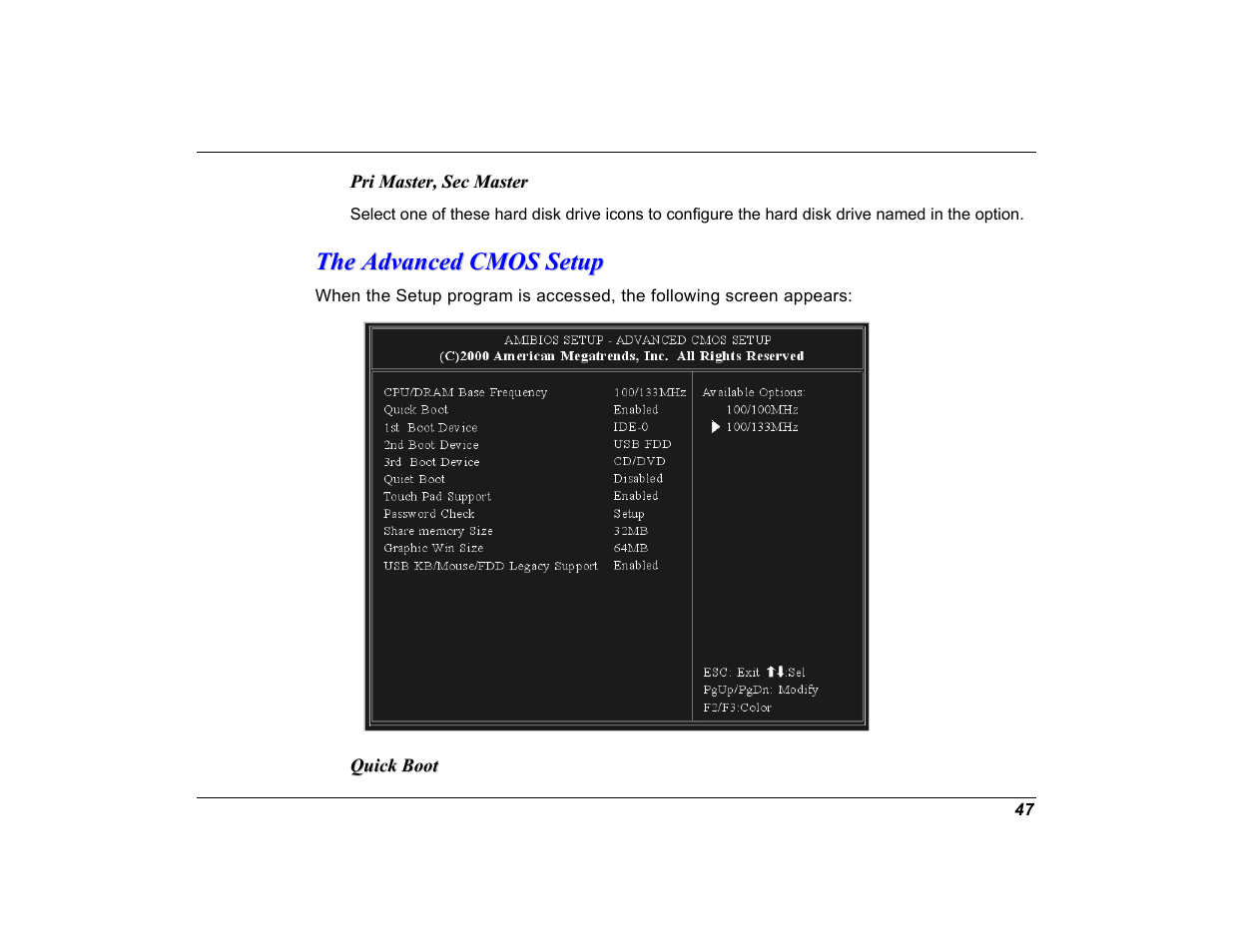 The advanced cmos setup | Elitegroup G550 (V1.0) User Manual | Page 59 / 106