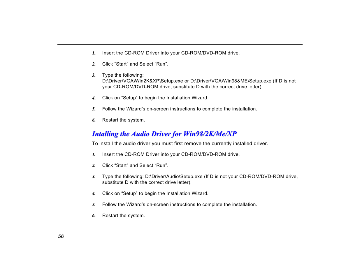 Intalling the audio driver for win98/2k/me/xp | Elitegroup G550 (V1.0) User Manual | Page 68 / 106