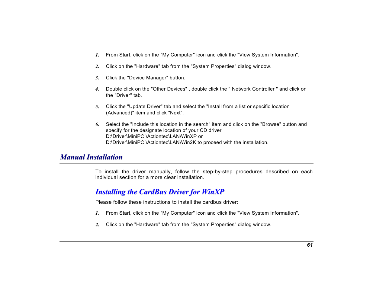 Manual installation, Installing the cardbus driver for winxp | Elitegroup G550 (V1.0) User Manual | Page 73 / 106
