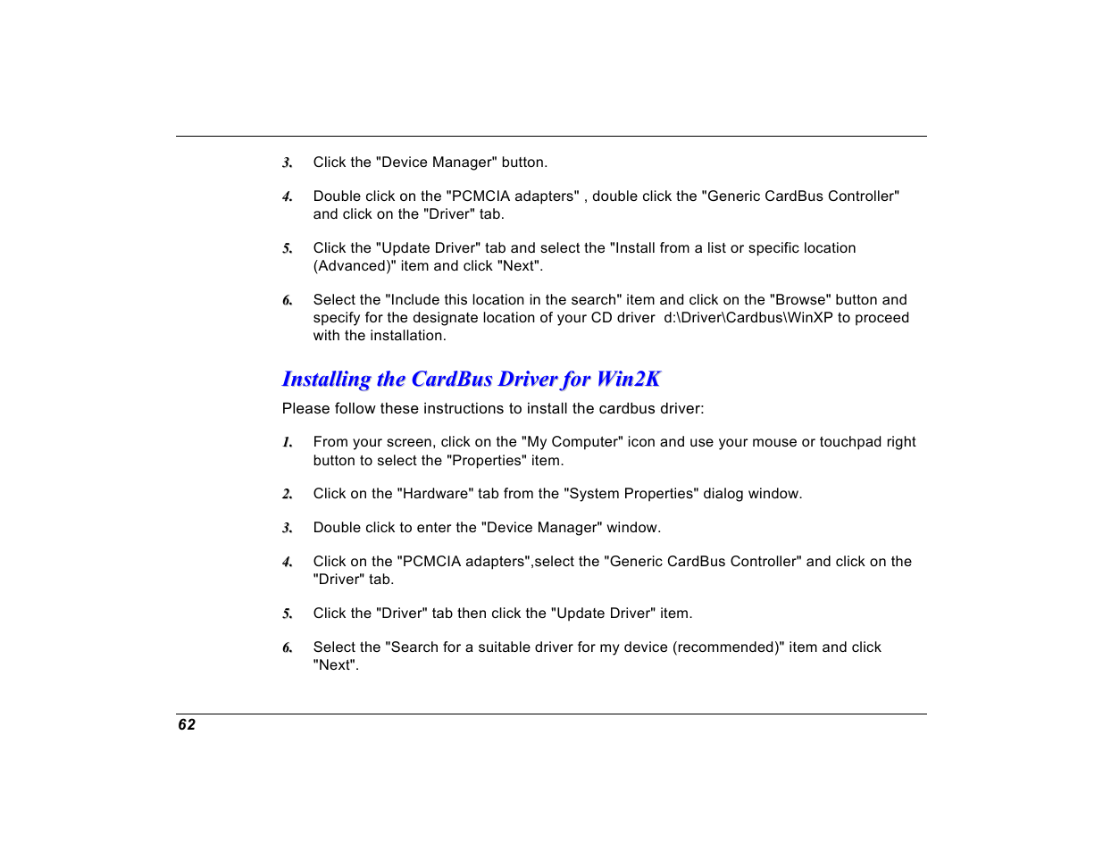 Installing the cardbus driver for win2k | Elitegroup G550 (V1.0) User Manual | Page 74 / 106