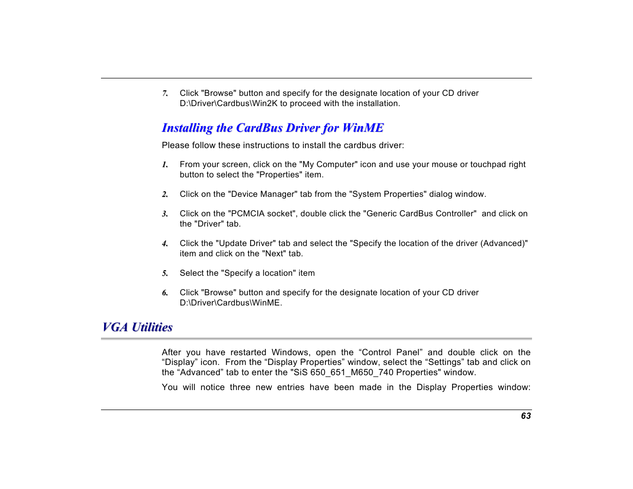 Installing the cardbus driver for winme, Vga utilities | Elitegroup G550 (V1.0) User Manual | Page 75 / 106