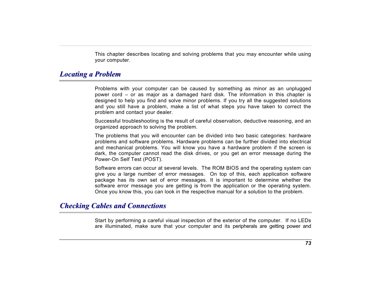 Locating a problem, Checking cables and connections | Elitegroup G550 (V1.0) User Manual | Page 85 / 106
