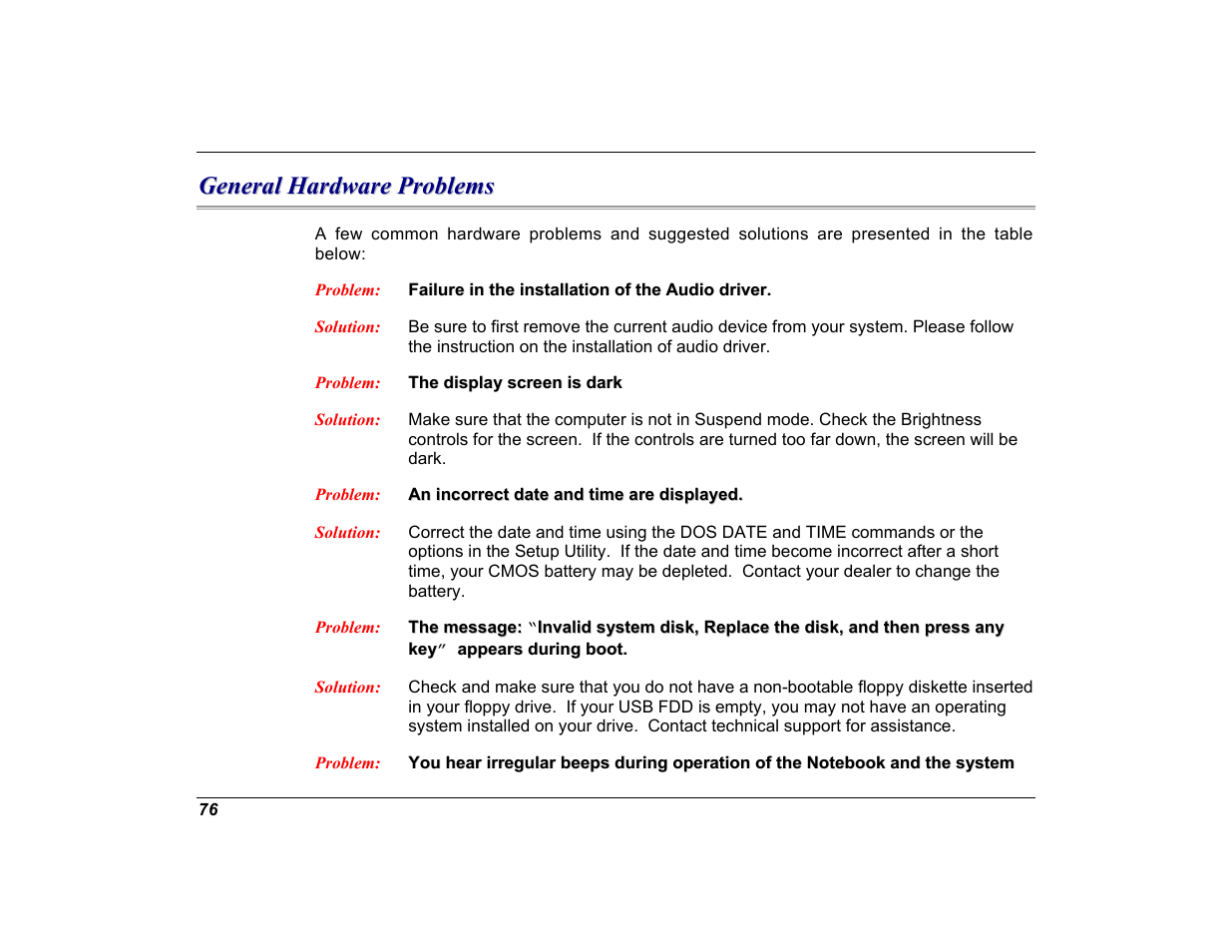 General hardware problems | Elitegroup G550 (V1.0) User Manual | Page 88 / 106