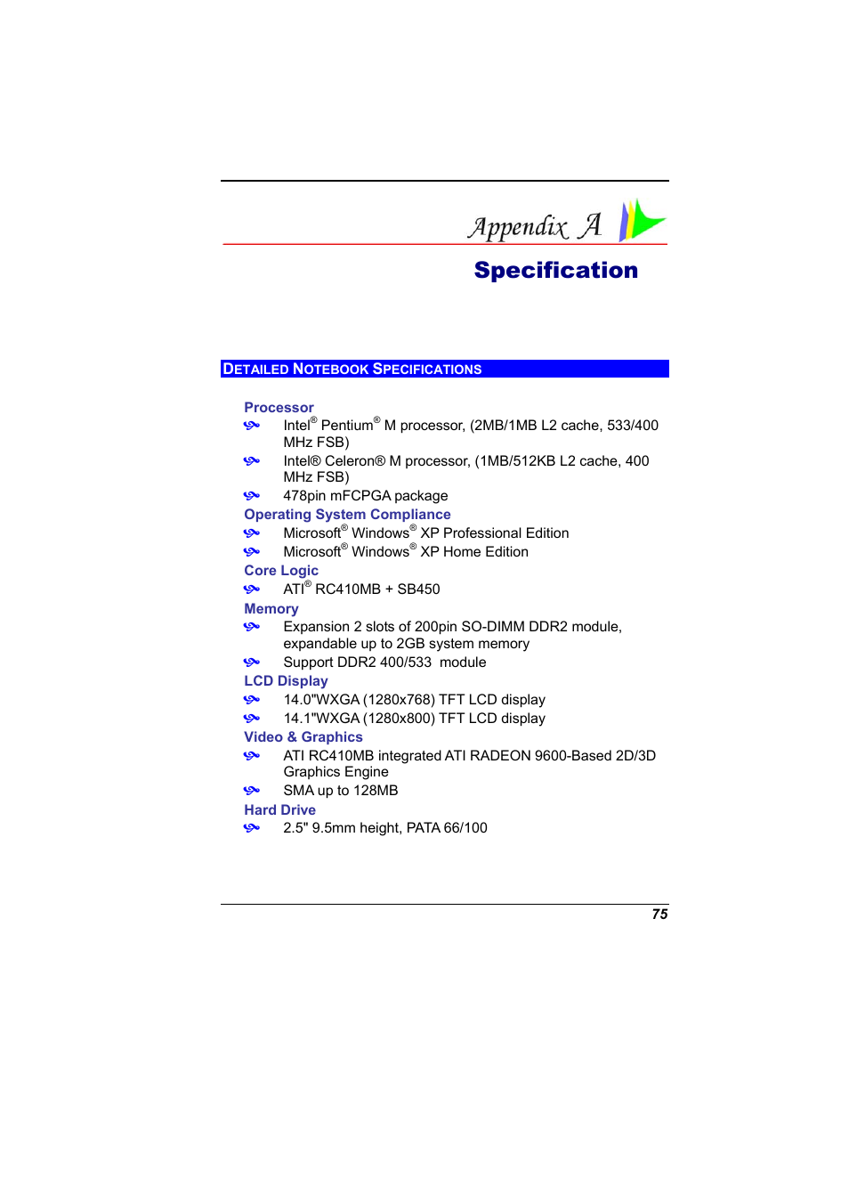 Specification | Elitegroup G400 User Manual | Page 83 / 85