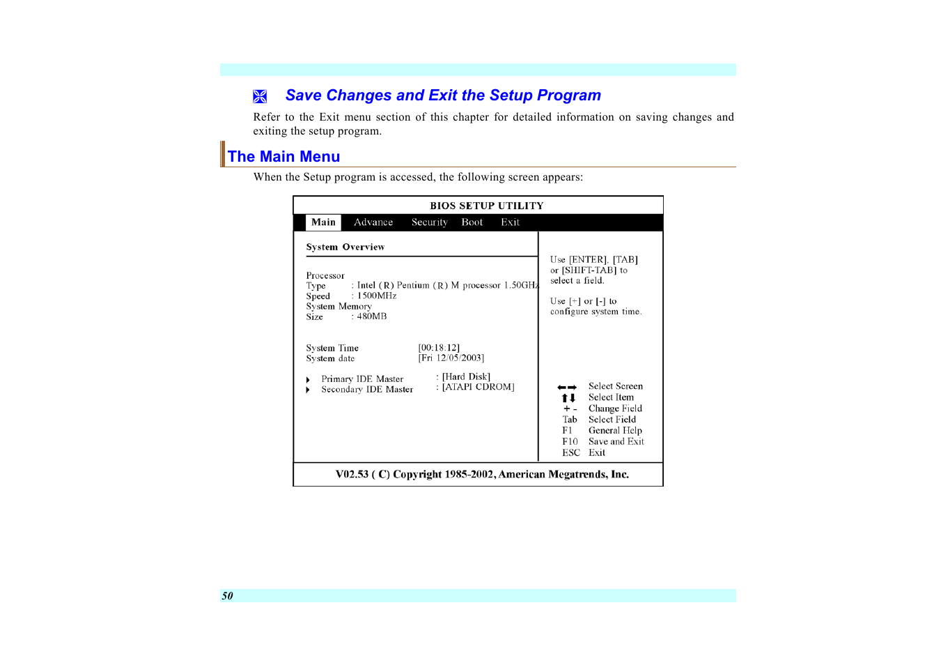Save changes and exit the setup program, The main menu | Elitegroup G220 User Manual User Manual | Page 58 / 107